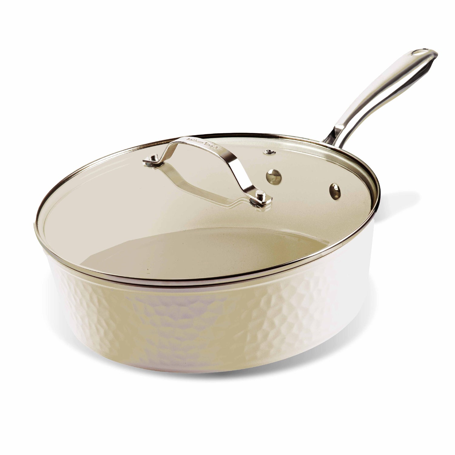 Hammered Cream Sauté Pan & Lid