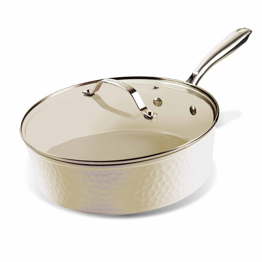 Hammered Cream Sauté Pan & Lid