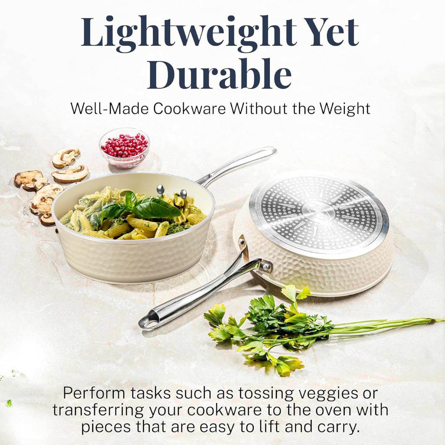 Hammered Cream Sauté Pan & Lid