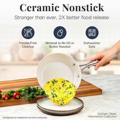 Hammered Cream Sauté Pan & Lid