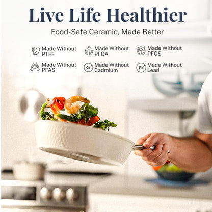 Hammered Cream Sauté Pan & Lid