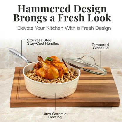 Hammered Cream Sauté Pan & Lid