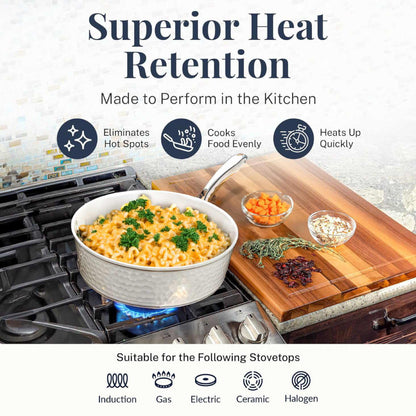 Hammered Cream Sauté Pan & Lid