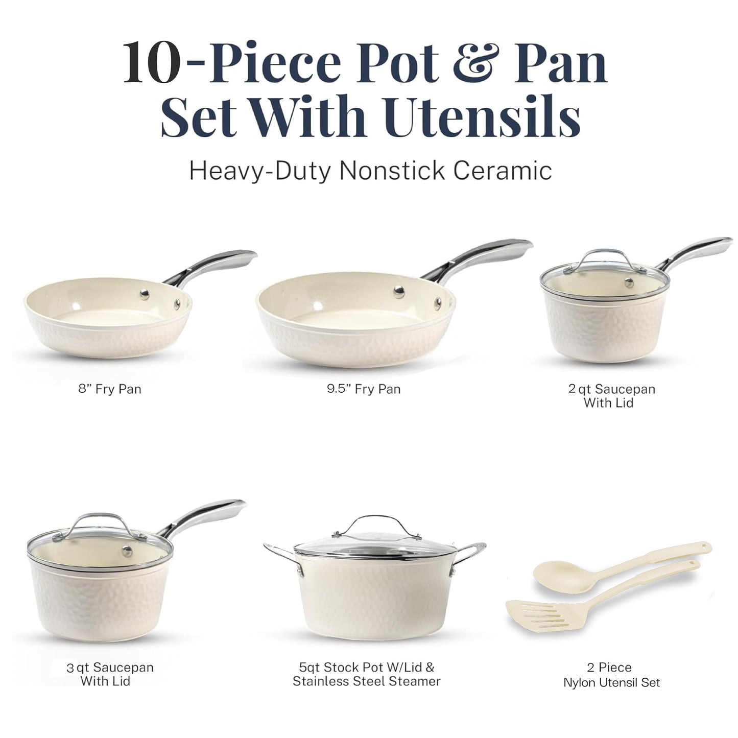 Hammered Cream Cookware Set with Utensils
