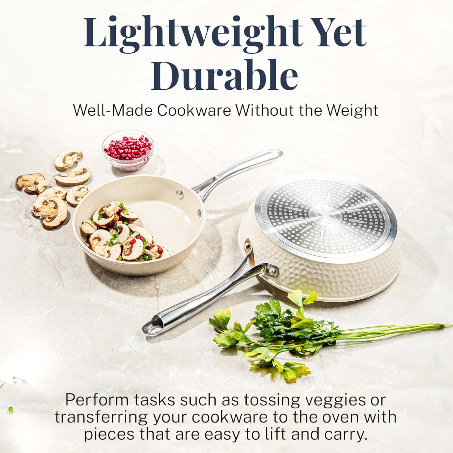 Hammered Cream Cookware Set with Utensils