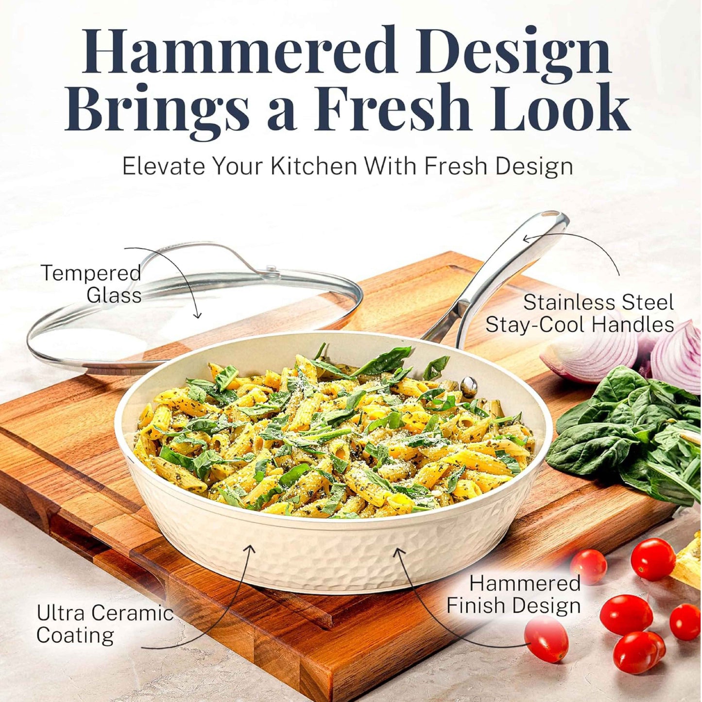 Hammered Cream Cookware Set with Utensils