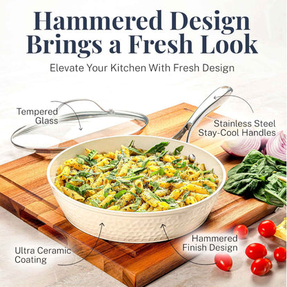 Hammered Cream Cookware Set with Utensils