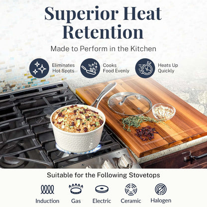 Hammered Cream Cookware Set with Utensils