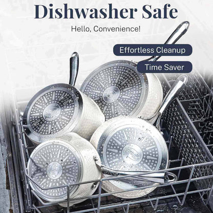 Hammered Cream Cookware Set with Utensils