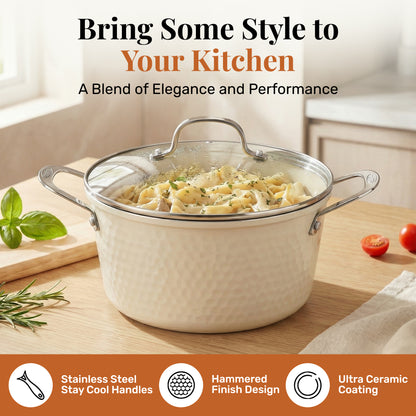 Hammered Cream Cookware Set with Utensils