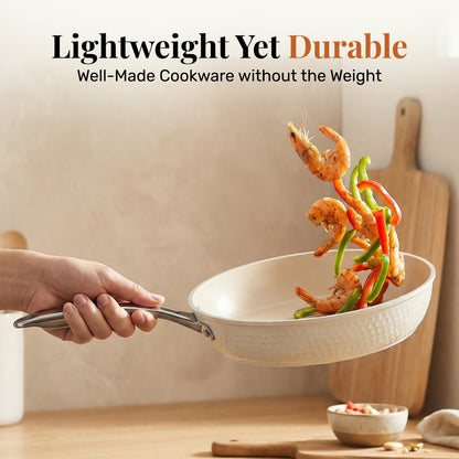 Hammered Cream Cookware Set with Utensils