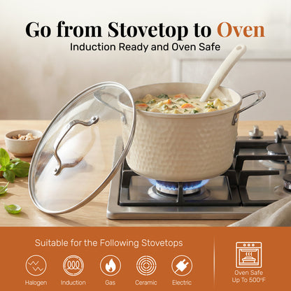 Hammered Cream Cookware Set with Utensils