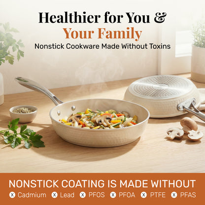 Hammered Cream Cookware Set with Utensils