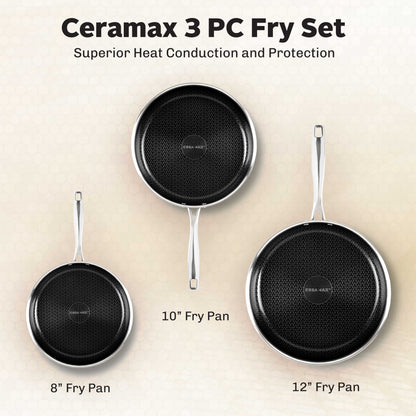 Ceramax 3 Piece Tri-Ply Stainless Steel Ceramic Etched Frying Pan Set