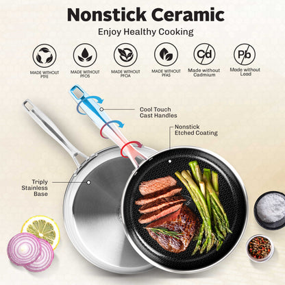 Ceramax 3 Piece Tri-Ply Stainless Steel Ceramic Etched Frying Pan Set