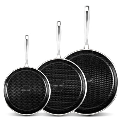 Ceramax 3 Piece Tri-Ply Stainless Steel Ceramic Etched Frying Pan Set