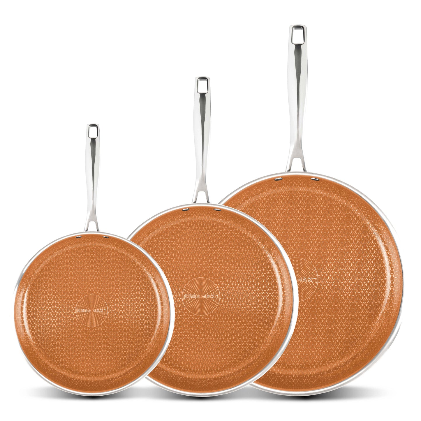 Ceramax 3 Piece Tri-Ply Stainless Steel Ceramic Etched Frying Pan Set