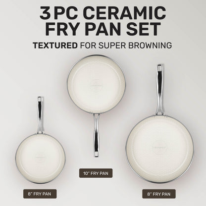 Ceramax 3 Piece Tri-Ply Stainless Steel Ceramic Etched Frying Pan Set