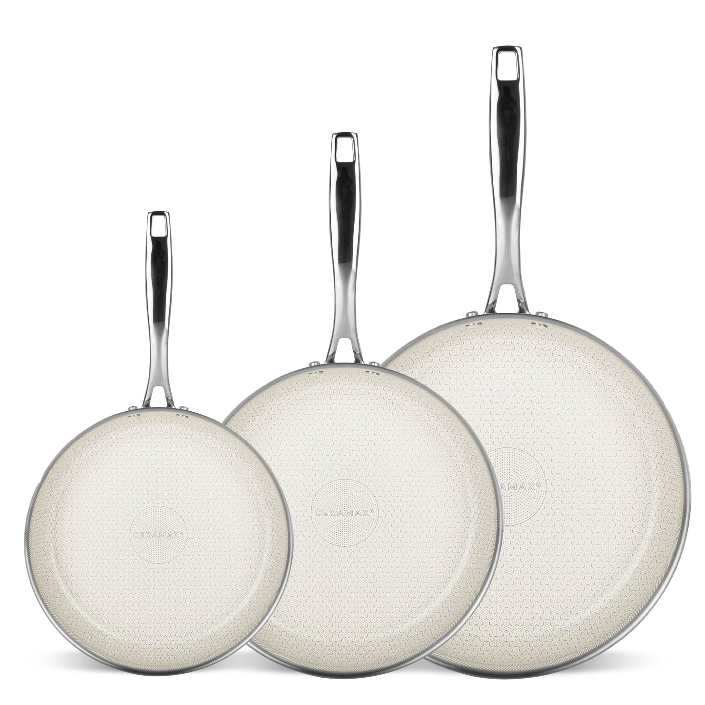 Ceramax 3 Piece Tri-Ply Stainless Steel Ceramic Etched Frying Pan Set