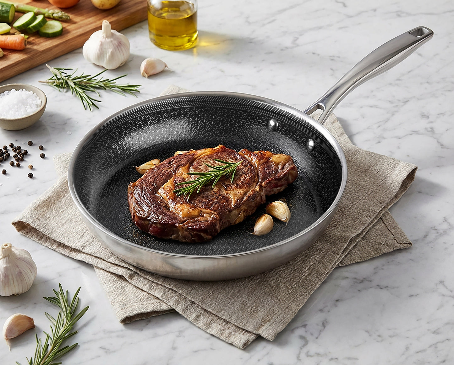 Ceramax 3 Piece Tri-Ply Stainless Steel Ceramic Etched Frying Pan Set