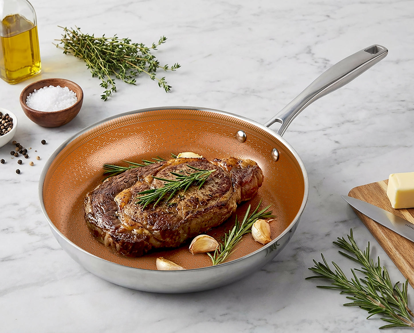 Ceramax 3 Piece Tri-Ply Stainless Steel Ceramic Etched Frying Pan Set