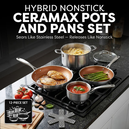 Ceramax Hybrid 12 Piece Tri-Ply Stainless Steel Ceramic Etched Cookware Set