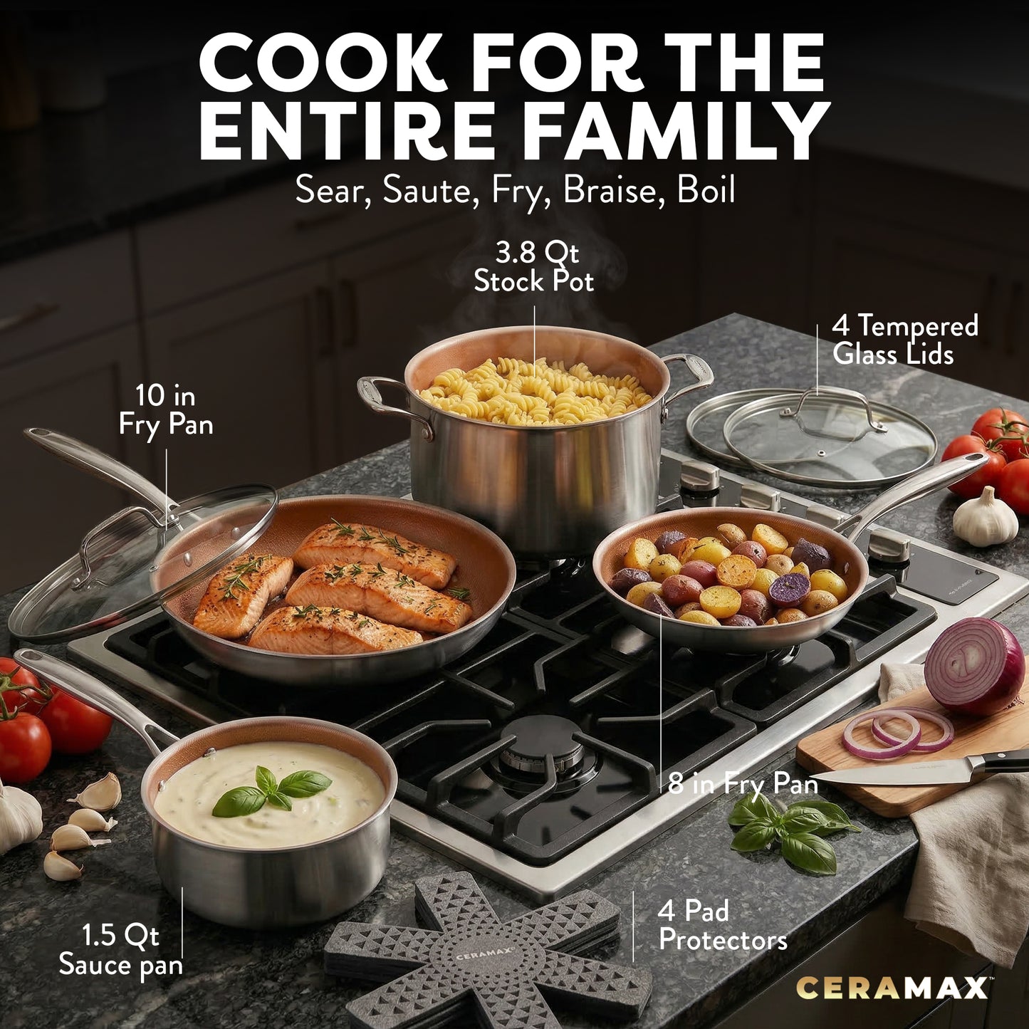 Ceramax Hybrid 12 Piece Tri-Ply Stainless Steel Ceramic Etched Cookware Set