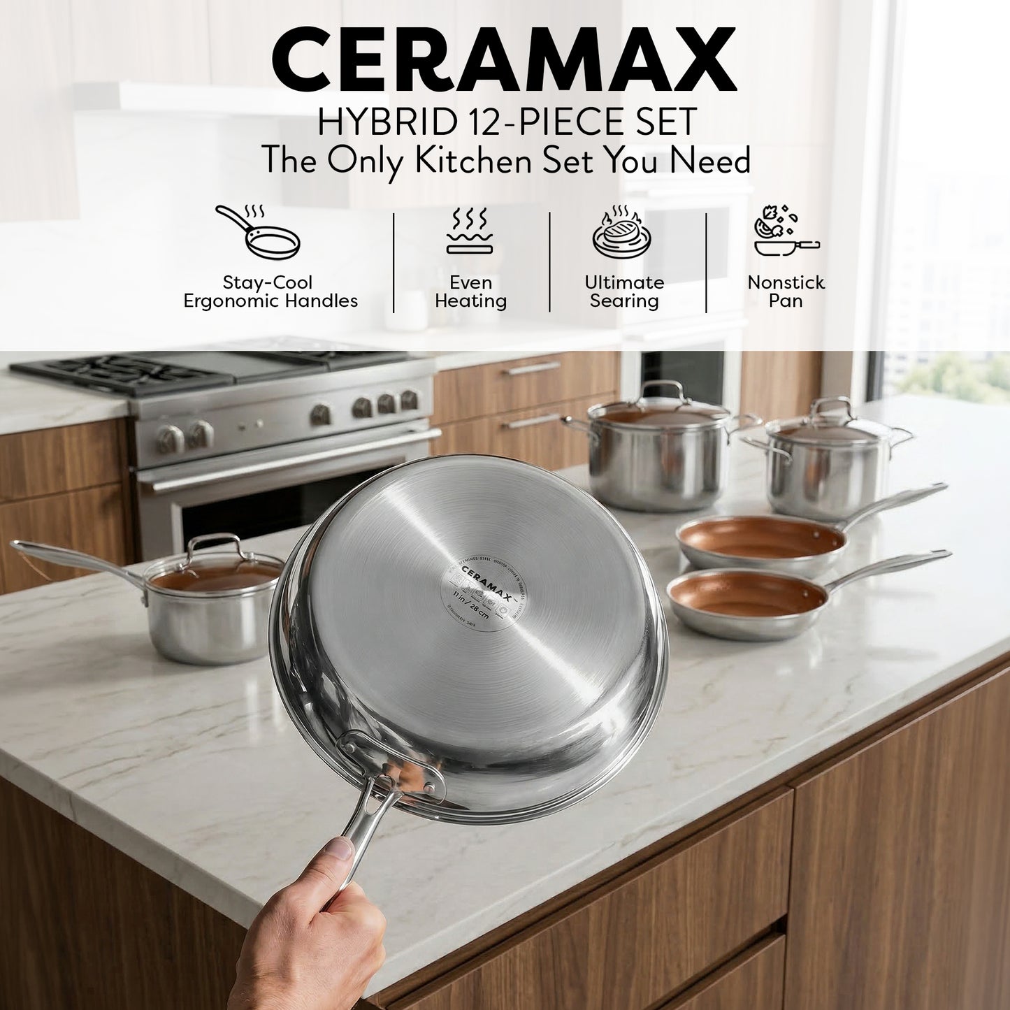 Ceramax Hybrid 12 Piece Tri-Ply Stainless Steel Ceramic Etched Cookware Set