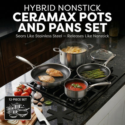 Ceramax Hybrid 12 Piece Tri-Ply Stainless Steel Ceramic Etched Cookware Set