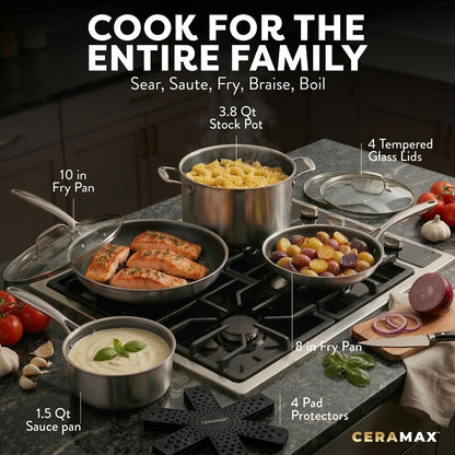 Ceramax Hybrid 12 Piece Tri-Ply Stainless Steel Ceramic Etched Cookware Set