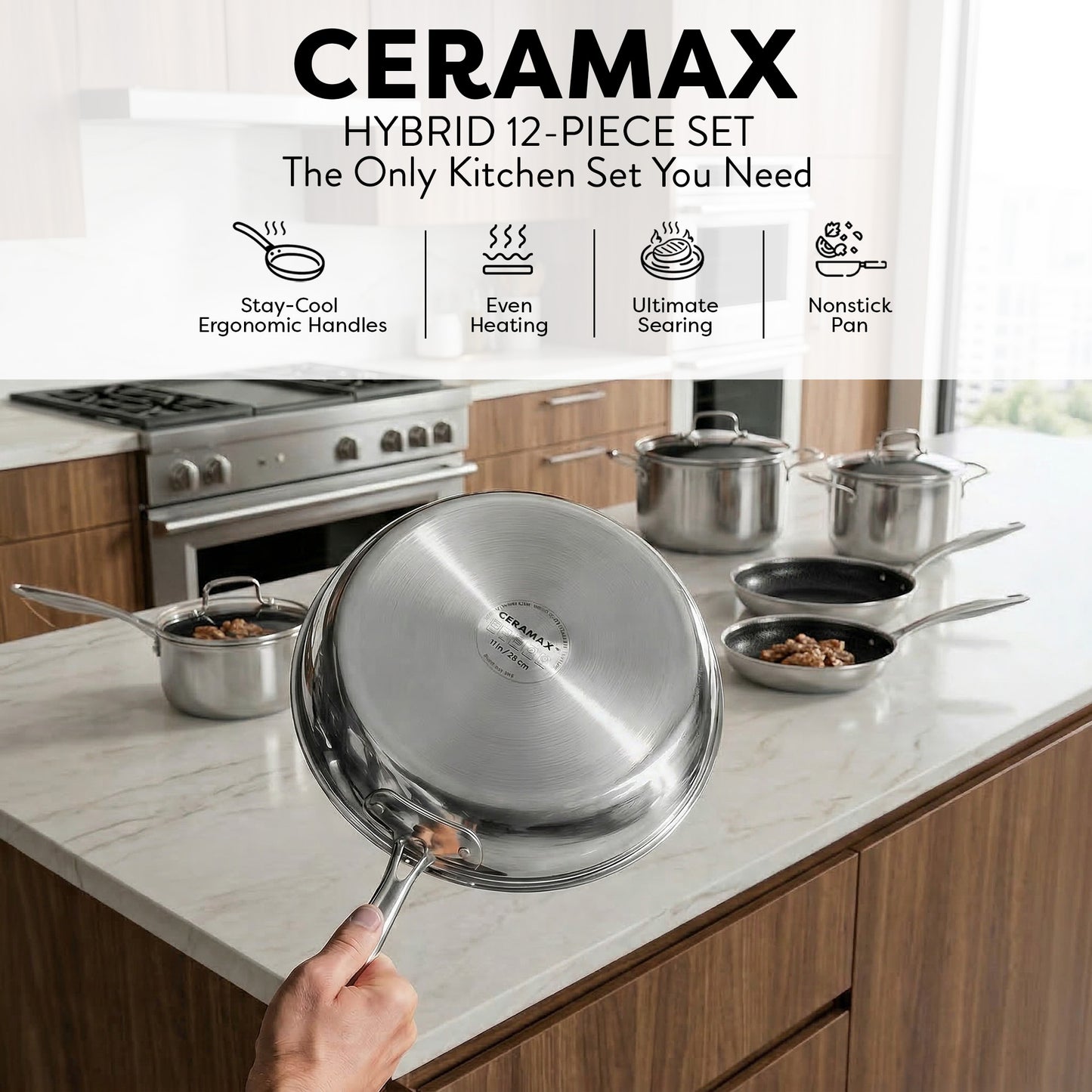 Ceramax Hybrid 12 Piece Tri-Ply Stainless Steel Ceramic Etched Cookware Set