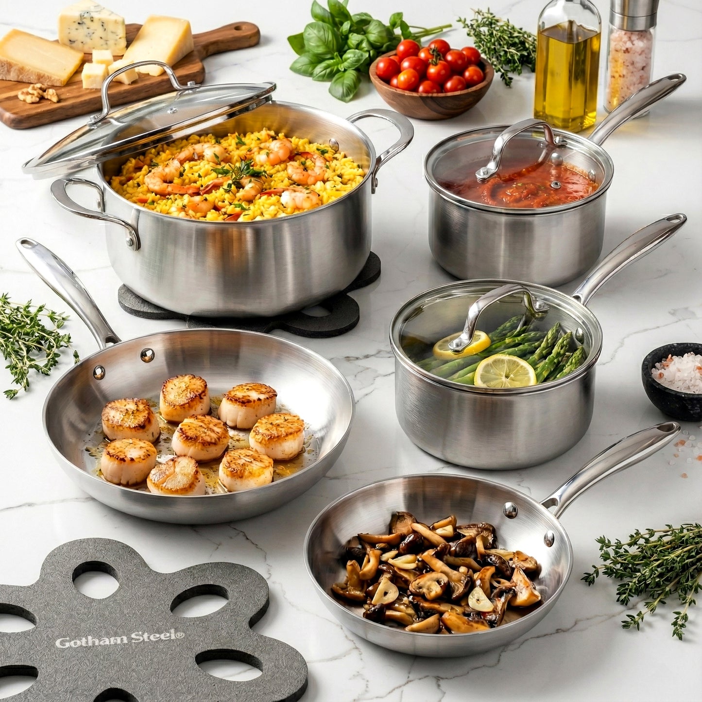 10 Piece Tri-Ply Stainless Steel Cookware Set