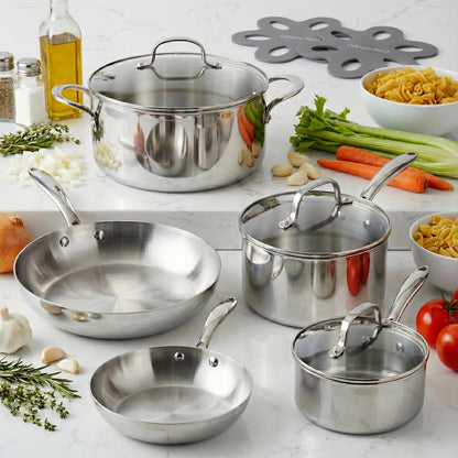 10 Piece Tri-Ply Stainless Steel Cookware Set
