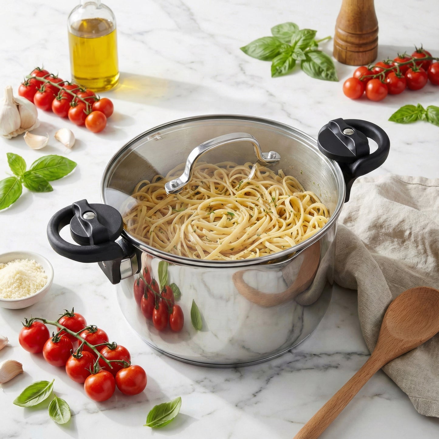 Gotham Steel Stainless Steel Pasta Pot with Strainer Lid & Twist Lock Handles – Multipurpose Stock Pot with Built-in Strainer for Spaghetti & Vegetables – Metal Utensil Safe, Dishwasher Safe, PFAS/PFOA Free