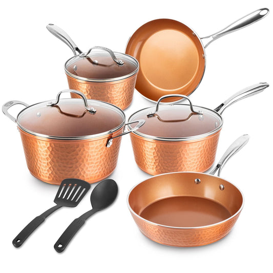 Hammered Copper Cookware Set with Utensils