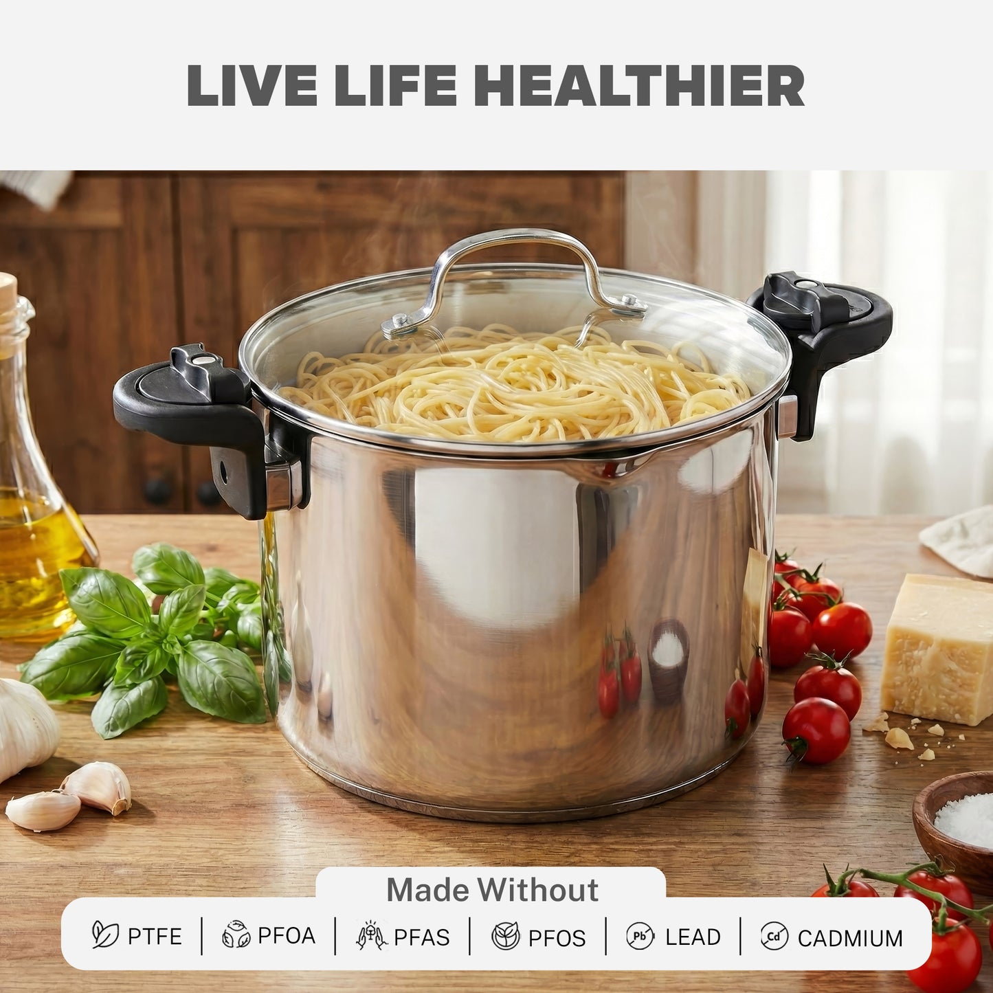 Gotham Steel Stainless Steel Pasta Pot with Strainer Lid & Twist Lock Handles – Multipurpose Stock Pot with Built-in Strainer for Spaghetti & Vegetables – Metal Utensil Safe, Dishwasher Safe, PFAS/PFOA Free