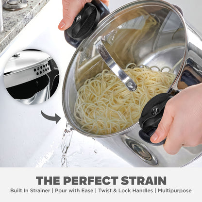 Gotham Steel Stainless Steel Pasta Pot with Strainer Lid & Twist Lock Handles – Multipurpose Stock Pot with Built-in Strainer for Spaghetti & Vegetables – Metal Utensil Safe, Dishwasher Safe, PFAS/PFOA Free