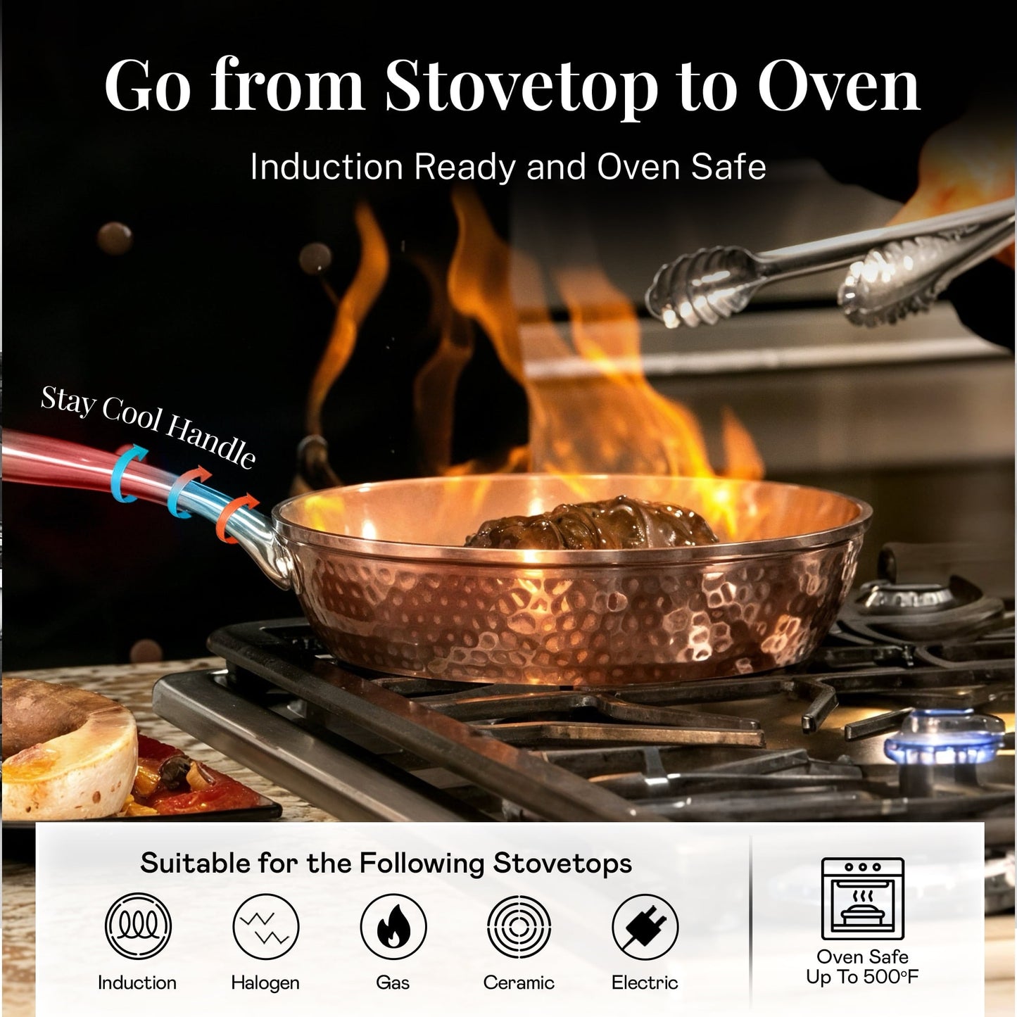 Hammered Copper Cookware Set with Utensils