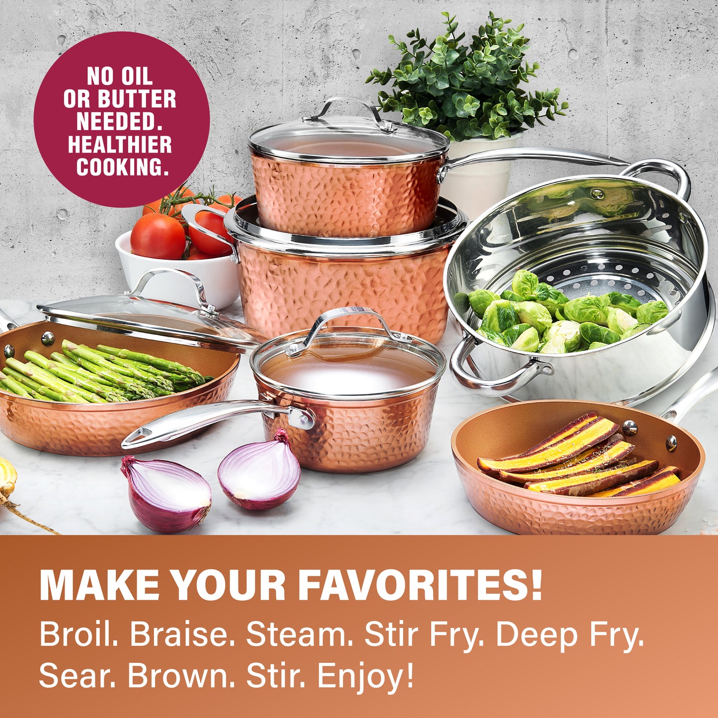 Hammered Copper Cookware Set